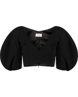 V:PM ATELIER Swirl Puff-sleeve Crop Top - Black