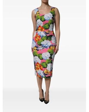 Dolce & Gabbana Floral-Print Sleeveless Midi Dress - Red