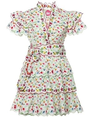 Celiab Haze Ruffled Bow Cotton Mini Dress - White