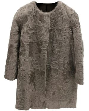Simonetta Ravizza Collarless Midi Faux-Fur Coat - Grey