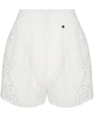 Giambattista Valli Paisley Macramé High-Waist Shorts - White