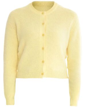 Roberto Collina Brushed-Knit Crew-Neck Cardigan - Yellow