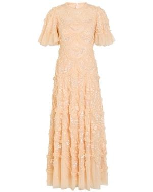 Needle & Thread Vestido Carmen Con Lentejuelas Y Volantes - Blanco