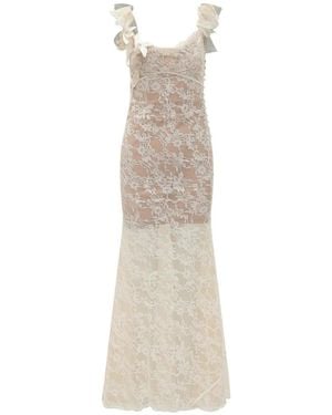 Self-Portrait Ruffle Lace Flower Maxi Dress - White