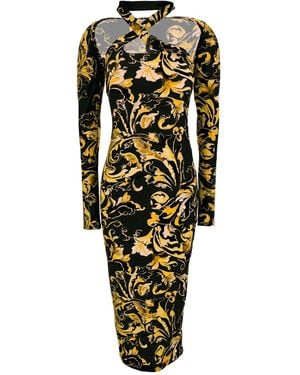 Versace Jeans Couture Barocco-Print Long-Sleeve Midi Dress - Metallic