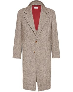 Brunello Cucinelli Chevron-Pattern Single-Breasted Coat - Natural
