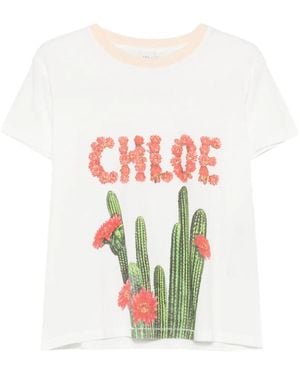 Chloé T-Shirt Mit Kaktus-Print - Weiß