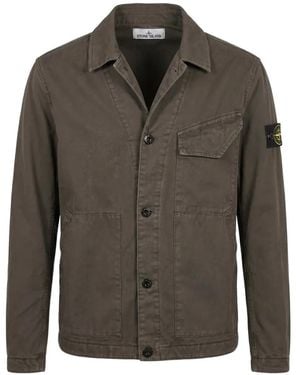 Stone Island Logo-Patch Button-Up Jacket - Green
