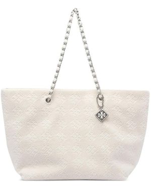 Tory Burch Ella Chain-Trimmed Textured Tote Bag - Natural
