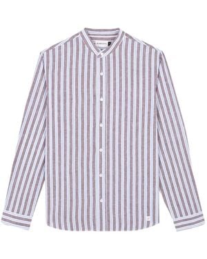 NOWADAYS Striped Grandad-Collar Shirt - White