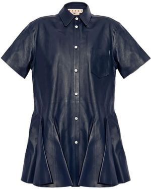 Marni Leather Shirt Dress - Blue