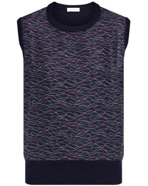 Ferragamo Knitted Top With Silk Panel Detail - Blue