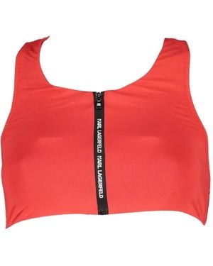 KARL LAGERFELD Logo-Print Zip-Up Swim Top - Red