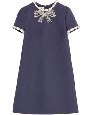 Valentino Garavani Embroidered Crepe Couture Short Dress - ブルー