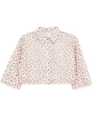 Giambattista Valli Floral-Embroidered Cropped Shirt - Natural