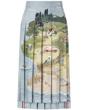 Thom Browne Nantucket Scenic Pleated Midi Skirt - White