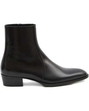 Saint Laurent Roman Almond-Toe Zip Boots - Black