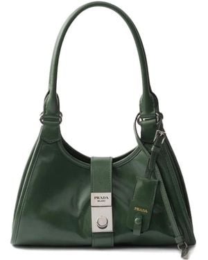 Prada Small Push-Lock Leather Tote Bag - Green