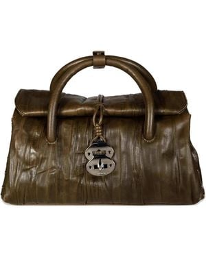 Zanellato Small Dotta Plissé Studded Satchel - Brown