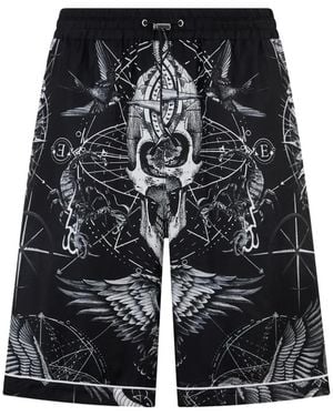 Philipp Plein Printed Silk Shorts - Black