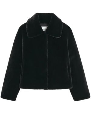 Apparis Wide-Collar Faux Fur Jacket - Black