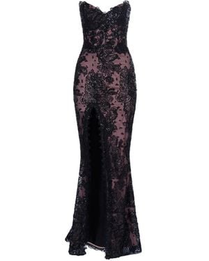 IMROSKA Piano Zid Mermaid Lace-Detail Slit Maxi Dress - Black