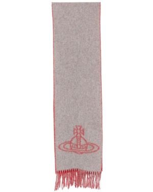 Vivienne Westwood Orb-Intarsia Fringed Scarf - Grey