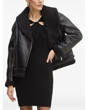 Bardot Fleece-Collar Buckle-Detail Biker Jacket - Black