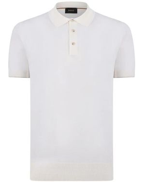 BOSS Gebreid Poloshirt Met Knopen - Wit