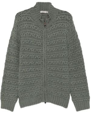 Canali Cable-Knit Zip-Up Cardigan - Grey