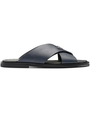 Prada Cross-Strap Slides - Blue