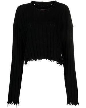 Uma Wang Distressed Ribbed-Knit Jumper - Black