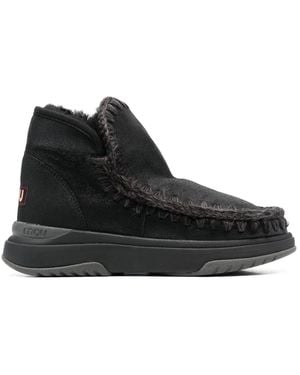 Mou Crochet Stitch-Trim Boot Trainers - Black