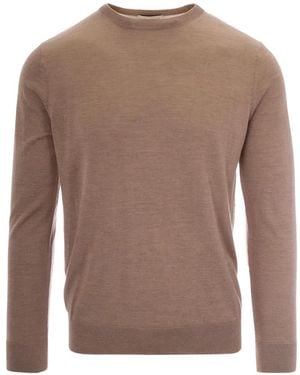 Ballantyne Plain-Stitch Jumper - Brown