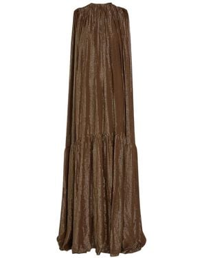 Petar Petrov Metallic-Stripe Tiered Maxi Dress - Natural