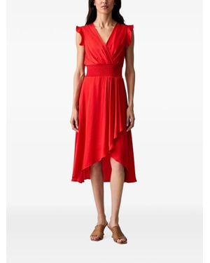 Morgan Rwally Ruffled Asymmetric-Hem Midi Dress - Red
