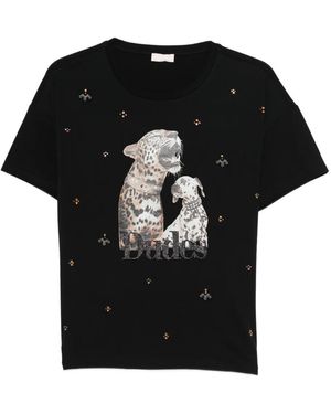 Liu Jo Animal-Print Embellished T-Shirt - Black