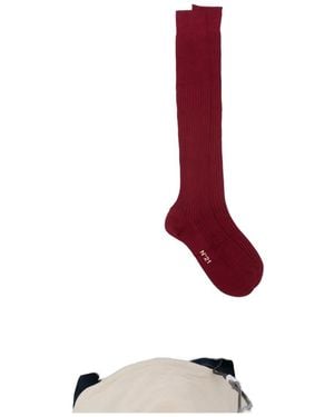 N°21 Ribbed Logo-Print Socks - White