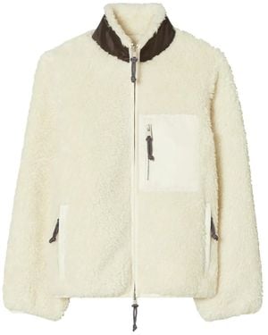Tory Burch Fleece Colorblock Jacket - Natural