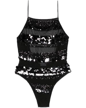 Oséree Sequins Stripe Swimsuit - Black