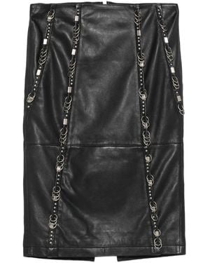 Patrizia Pepe Leather Studded-Detail Midi Skirt - Black