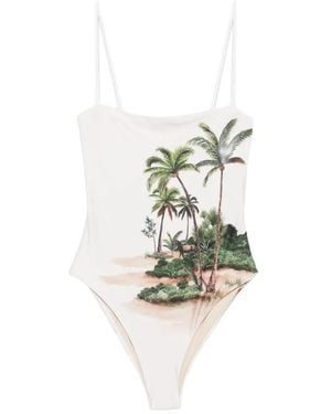 Agua Bendita Durazno Arena Landscape-Print Swimsuit - White
