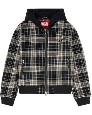 DIESEL Check-Flannel Bomber Jacket With Teddy Interior - Black