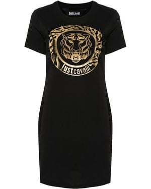 Just Cavalli Tiger Head-Print T-Shirt Dress - Black