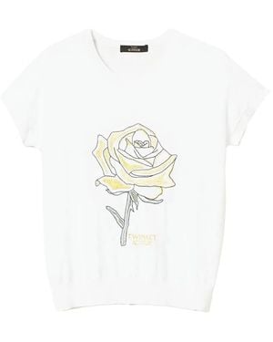 Twinset Rose Graphic-Print T-Shirt - White