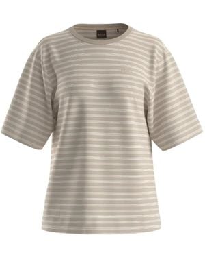 BOSS Eregular Striped Crew Neck T-Shirt - White