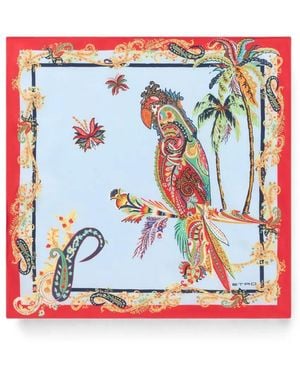 Etro Silk Pocket Square With Parrot And Paisley Print - Red