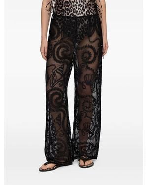 Ganni Patterned Net Trousers - Black