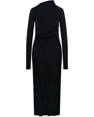 Sportmax Asymmetric-Neck Gathered Day Dress - Black