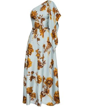 Oscar de la Renta Robe Longue Fleurie À Une Épaule - Métallisé